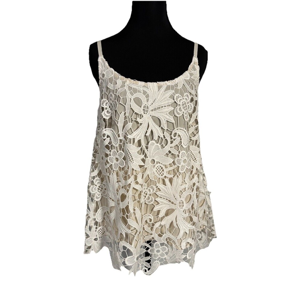 CAbi Lace Overlay Camisole Tank Top Ivory Floral Boho Lined XS Style 5254